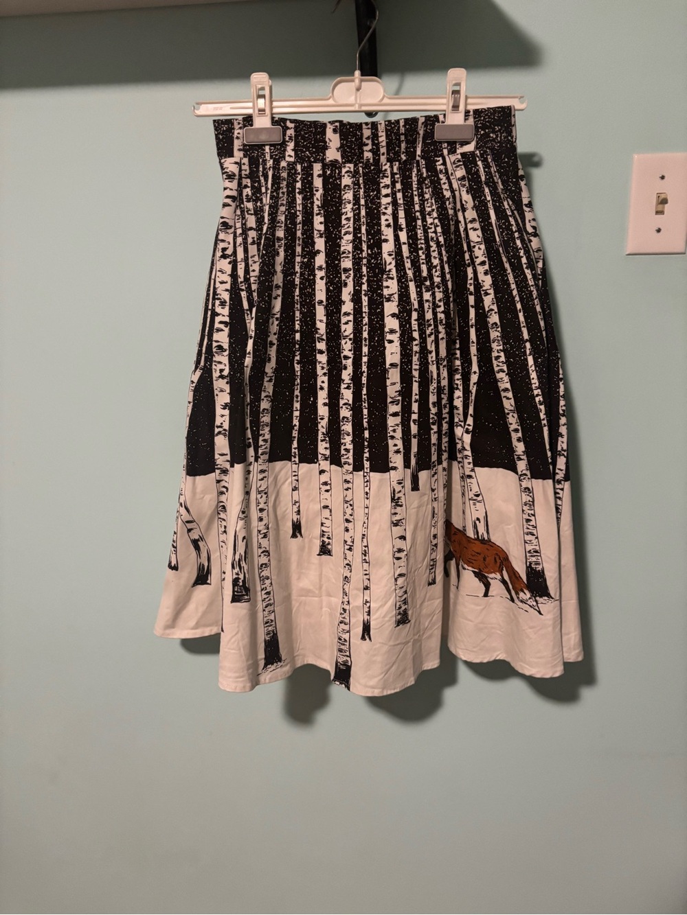 Corey Lynn Calter Black and White Birch Print Circle Skirt with Fox Detail